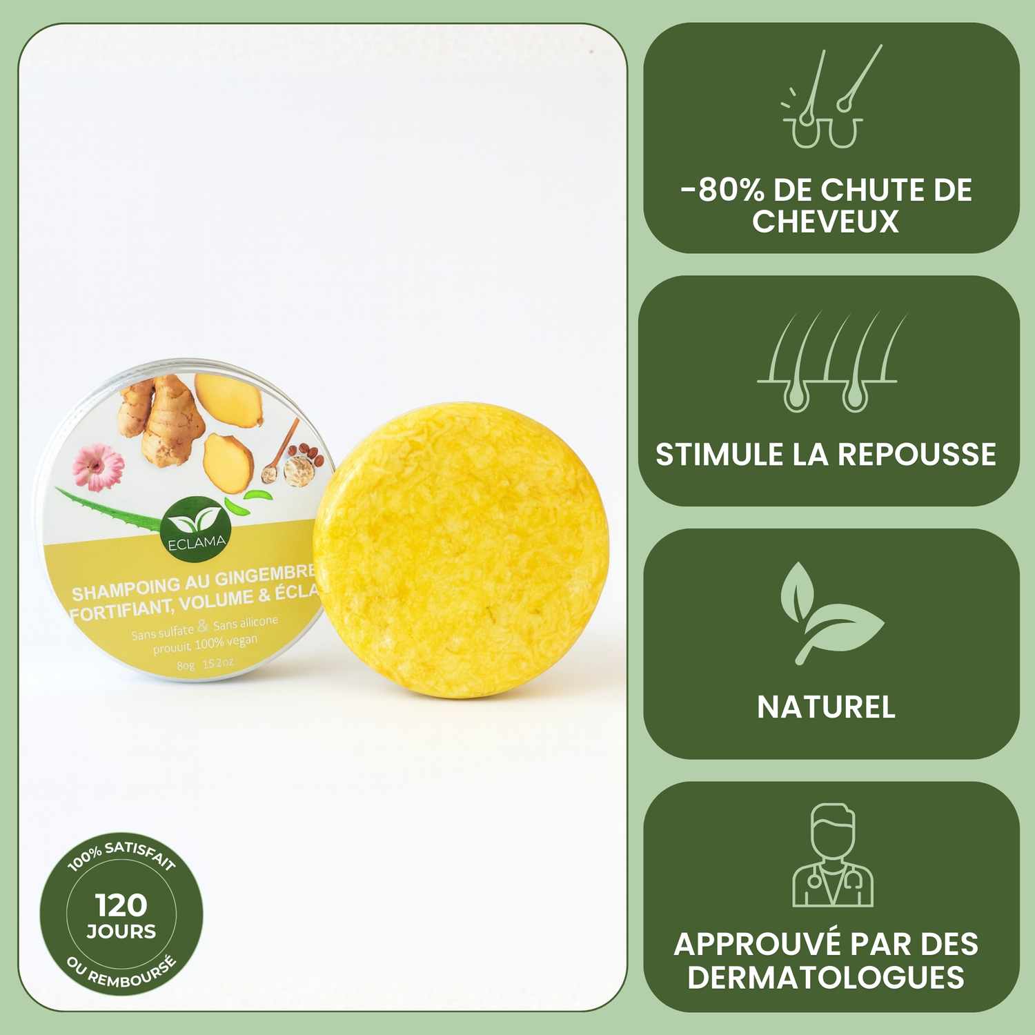Shampoing Solide Anti chute & Pousse de cheveux - ECLAMA